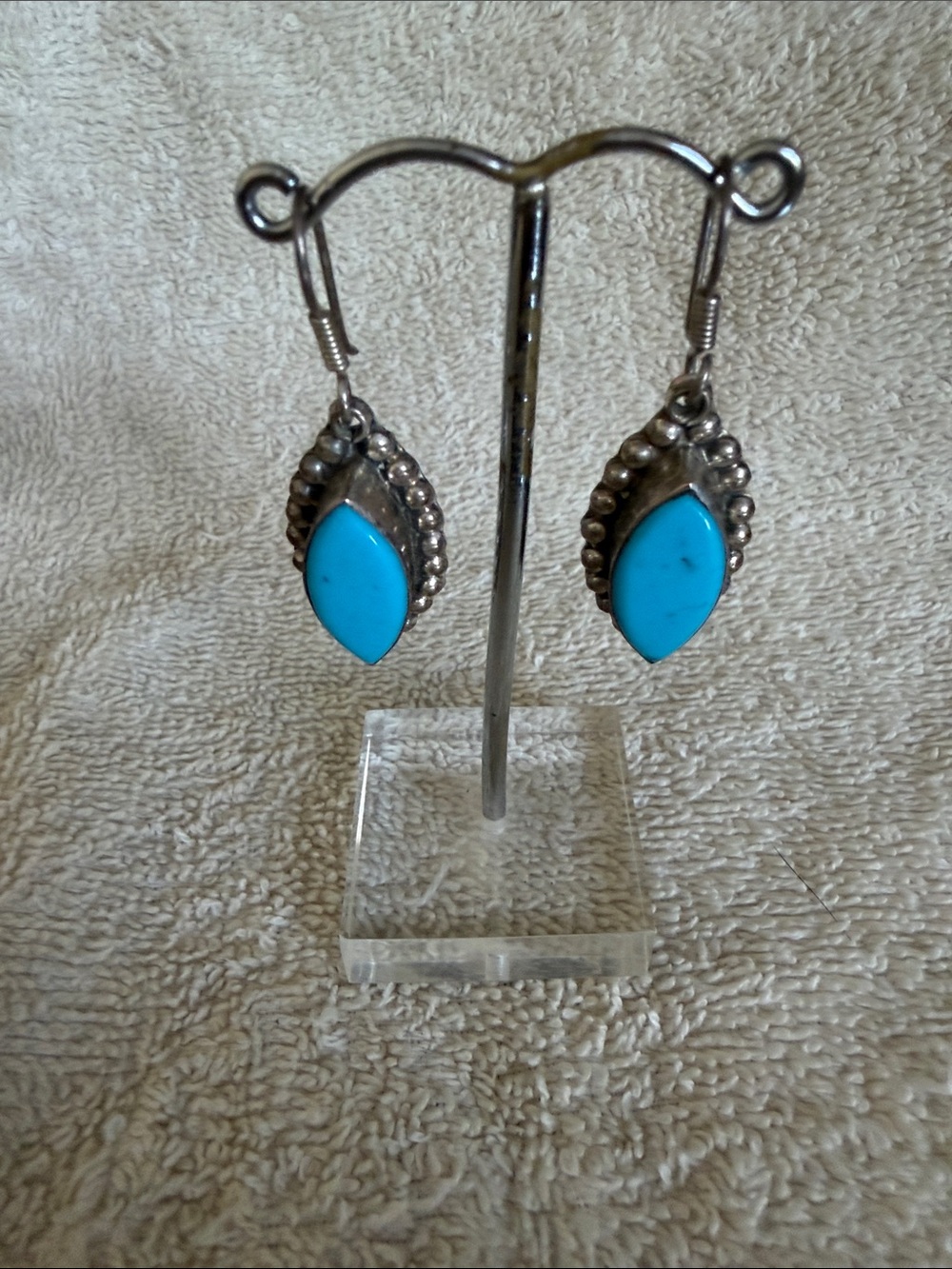 Turquoise Teardrop Dangle Earrings - Blue Silver Style